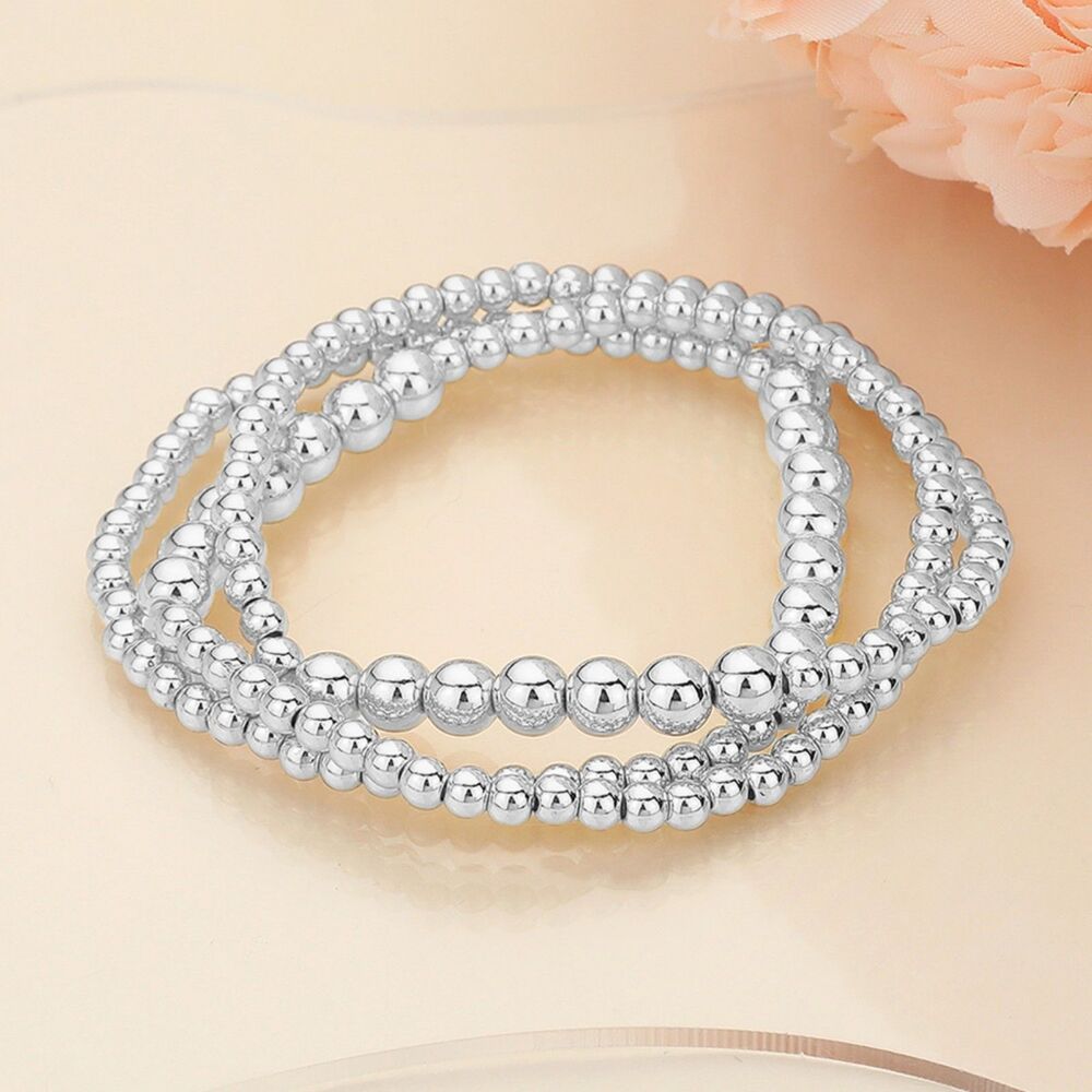 Silver MultiLayered 3 Pcs Metal Ball Beaded Stretch Bracelet Casual Simple